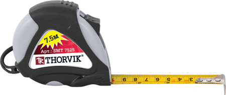 Рулетка 7,5м х 25мм с 2 фиксаторами, в обрезиненном корпусе Thorvik