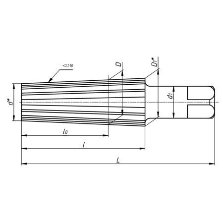 Развертка коническая конусность 1:10 55 9ХС 45х57х120х200 Z=11 ц/х чистовая (2372-0172) ГОСТ 11179-71 «Русский Инструмент» (РИ)