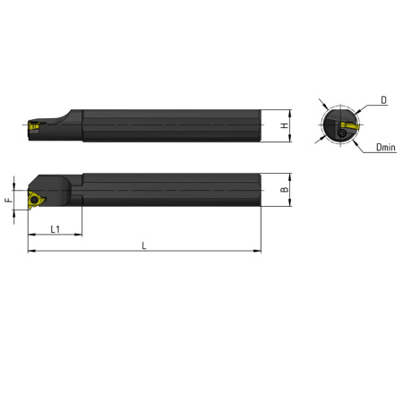 Резец резьбовой для нарезания внутренней резьбы D=8 L=100 SNL0008 H08 левый «Русский Инструмент» (РИ)