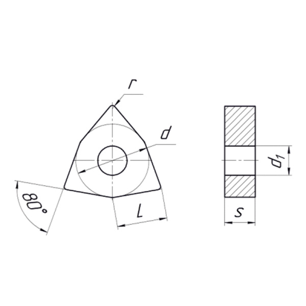Пластина сменная шестигранная WNMA 060404 KC15R "ломаный треугольник" «Русский Инструмент» (РИ)