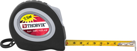 Рулетка 7,5м х 25мм с 1 фиксатором, в обрезиненном корпусе, с магнитным захватом и автостопом Thorvik
